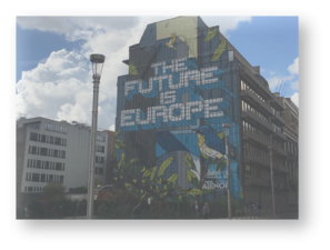 Image of building, The Future is Europe is written on the side. 