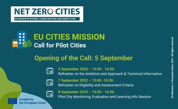 Visual of the NetZeroCities webinars for candidates of their pilot city programme