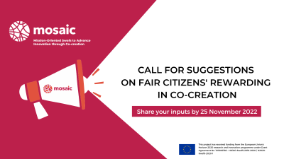 MOSAIC - Call for suggestions on fair citizens' rewarding in co-creation