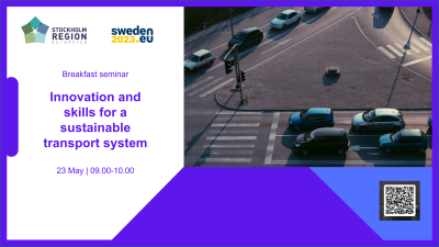 Picture with cars on a street with the name of the seminar "Innovation and skills for a sustainable transport system"