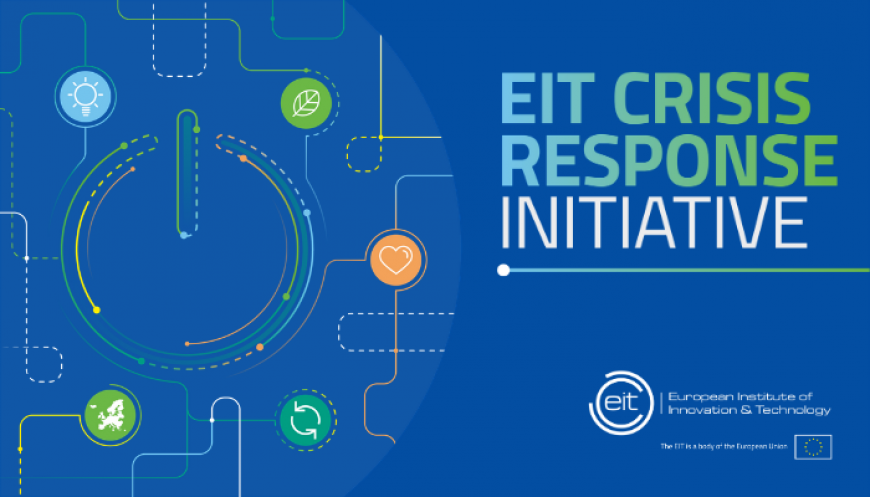 Blue poster for EIT's crisis initaitve